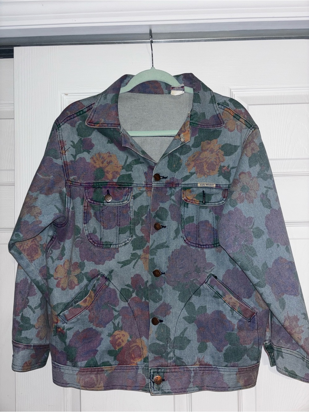 Vintage 90s VIA WEST Floral Print Jean Jacket